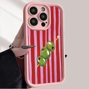 그린 올리브 핑크 스트라이프 프린트 TPU 폰 케이스 (아이폰 18 프로, 17 에어, 16, 15, 14, 13, 12, 11 프로 맥스, X, XS, XR, 7, 8 플러스, 16E용) 소프트 커버