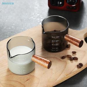 ♥ 나무 손잡이가 있는 골지 유리 우유 거품컵 - 커피 및 우유용 120ml 계량컵