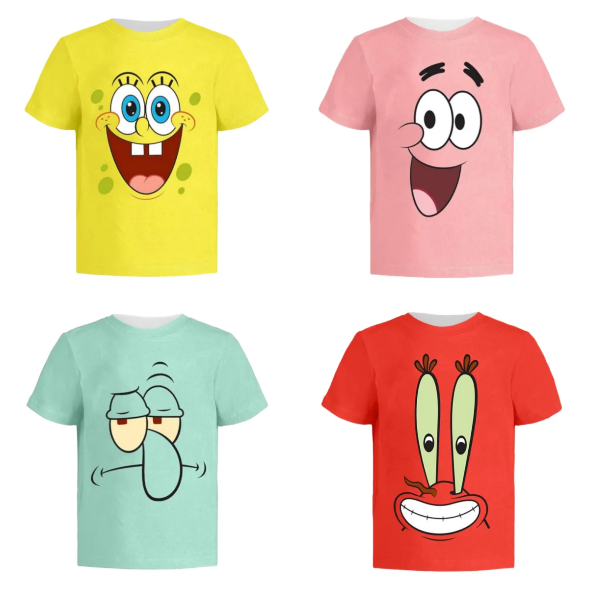 Potdemiel SpongeBob SquarePants & Friends 빅 페이스 올오버 프린트 성인 아동 티셔츠 가족 여름 속건성 부드럽고 가벼운 무게