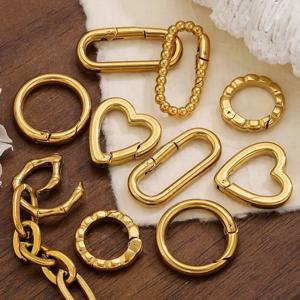 2pcs 스테인레스 스틸 걸쇠 골드 기하학 하트 라운드 링 랍스터 걸쇠 후크 커넥터 DIY 쥬얼리 만들기 용품 액세서리
