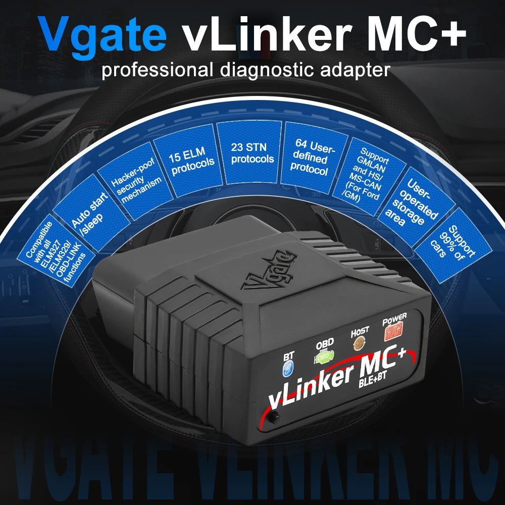 Vgate VLinker MC/MC+ 블루투스 3.0/4.0 OBD2 스캐너 ELM327, BimmerCode FORScan 호환, IOS/Android 차량 진단 도구