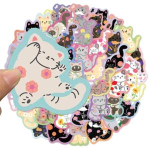 50PCS 다채로운 만화 고양이 스티커 Kawaii 방수 비닐 데칼 물병 노트북 수하물에 대 한 귀여운 고양이 비닐 스티커