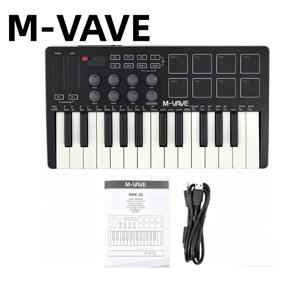 M-VAVE SMK-25 블랙 휴대용 MIDI 키보드, 25키, 8개의 RGB 패드, 무선 피아노 컨트롤러 (음악 제작, 스튜디오 및 라이브용)