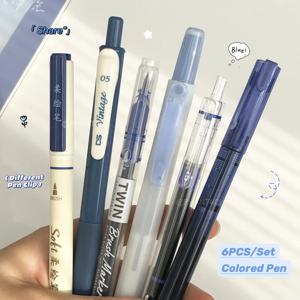 6PCS 컬러 서예 펜 여러 종류의 펜 세트 0.5mm 젤 펜 소프트 헤드 레트로 브러시 펜 그림 그리기 펜 아트 용품