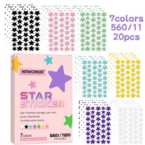 560/1120 HITWORKER 여드름 패치 - 하이드로겔 커버, 모든 밝은 피부톤에 적합한 고품질 스타 멀티컬러, 눈에 띄지 않는 아크네 패치