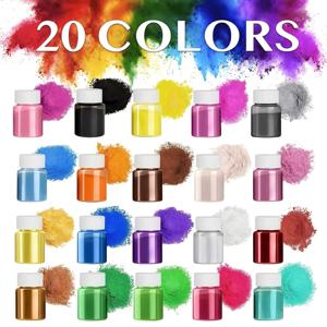 20가지 색상, 20ml 팩, 에폭시 레진, 마그네슘 파우더, 메탈릭 광택 색소, 에폭시 레진 아트 세트 - 비누 제작, 양초 제작, 염색, 양초 용기 착색에 적합