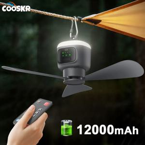 12000mAh 휴대용 천장 선풍기 야외 캠핑 팬 텐트 공기 순환기 쿨러 충전식 전기 팬 LED 조명 리모컨