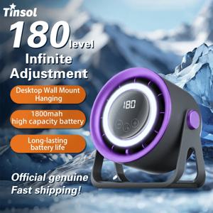TINSOL 1800mAH 주변 조명이 있는 휴대용 전기 선풍기 터보 음소거 전기 선풍기 데스크탑 벽걸이형 천장 공기 냉각기