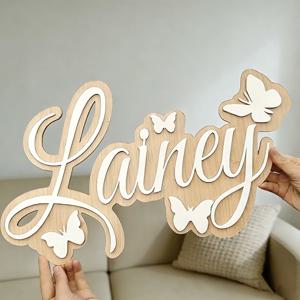 1Pc 맞춤 이름 나비 스타일 나무 이름표, 홈룸 사무실 벽 문 장식, DIY 페인트 가능, 보육원 생일 결혼 선물