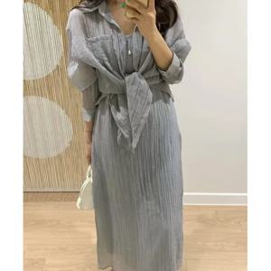 우아한 여름 한국 스타일 드레스 세트 스트랩과 턴다운 칼라 셔츠 투피스 여성 패셔너블 하이웨이스트 미디 스커트