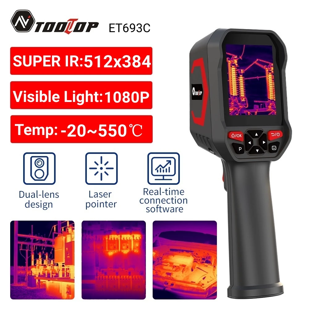 TOOLTOP ET693C 슈퍼 IR 512x384 열화상 카메라(1080P 가시광선 카메라 포함) 전자식 HVAC 수리용 열화상 카메라 256*192 센서