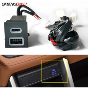 12V/24V 차량용 듀얼 충전기 USB QC3.0 타입-C PD 블루 LED 라이트 폰 충전 어댑터 (토요타 RAV4, 와일드랜더, 코롤라 호환)