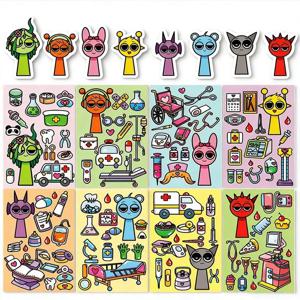 8 시트/팩 DIY 만화 게임 방수 퍼즐 스티커 귀여운 스트레스 해소 창의적인 교육용 조립 퍼즐 장난감 파티 선물