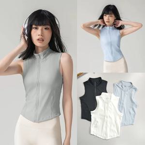 지퍼업 민소매 트레이닝 조끼, 퀵 드라이 운동복 상의 (헬스, 러닝, 요가용), 다용도 캐주얼 아우터웨어