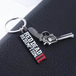 게임 RDR2 아서 모건 리볼버 모델 키체인 레드 데드 리뎀션 2 가방 자동차 펜던트 팬 코스프레 선물 남녀 공용 쥬얼리