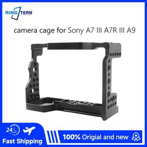 소니 A7 III A7III A7RIII A7M3 A7R3 A7M2 A7R2 A9용 카메라 케이지, 알루미늄 합금 래빗 케이지 (콜드 슈 마운트 포함, 브이로그 촬영용)
