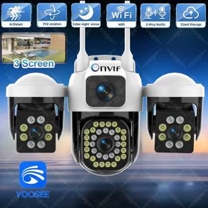 WiFi IP 카메라 야외 15MP 8K 트리플 렌즈 트리플 스크린 보안 비디오 모니터 나이트 비전 방수 10X 줌 Onvif CCTV 캠