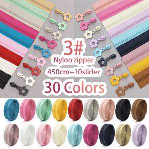 # 나일론 지퍼 3개(4.5미터)와 작은 꽃 모양 지퍼 손잡이 10개, 여행 가방, 가방 및 필통의 DIY 작업에 적합