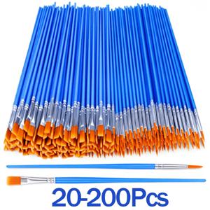 20-200Pcs 페인팅 브러쉬 세트 아트 라운드 플랫 나일론 헤어 페인트 브러쉬 오일 아크릴 수채화 어린이/예술가/초보자/학생용