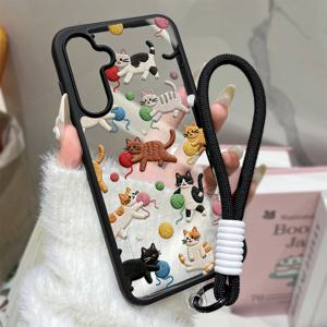 귀여운 고양이 폰 케이스 삼성 갤럭시 S26 울트라 케이스 A56 5G A16 A17 A57 A37 A36 A55 A26 A07 S25 S24 FE S23 손목 스트랩 커버