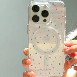 스타 패턴 마그네틱 폰 케이스 아이폰 17 16 15 14 13 12 11 Pro XS Max Mini XR X 16e 17e 에어 클리어 PC 충격 방지 하드 커버