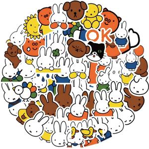 63PCS 어린이를위한 귀여운 만화 미피 토끼 스티커 Kawaii 낙서 스케이트 보드 노트북 방수 귀여운 애니메이션 스티커 장난감 선물