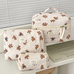 귀여운 곰 프린트 아기 기저귀 가방 엄마 메이크업 파우치 여성용 화장품 가방 대용량 세면도구 보관 가방 기저귀 정리함