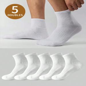남성용 흰색 중목 스포츠 양말 5켤레 통기성 항균 코튼 크루삭스 캐주얼 러닝 짐 운동 데일리 웨어