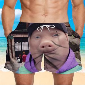 재미있는 남성용 3d 인쇄 돼지 패턴 귀여운 남성용 비치 반바지 캐주얼 루즈 여름 하와이안 반바지 남성 의류 트렁크에 적합
