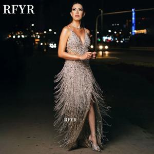 RFYR 반짝 이는 이브닝 드레스와 태슬 럭셔리 파티 드레스 댄스 파티 드레스 여성용 구슬 장식 파티 드레스 Vestidos De Noche 맞춤형