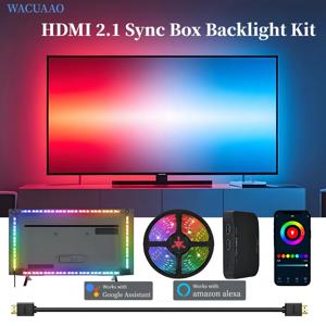 WACUAAO HDMI 2.1 TV 싱크 박스 백라이트 키트, 몰입형 홈시어터용, 40-85인치 TV, PS5, Xbox, 돌비 비전용 4K 120Hz RGBIC