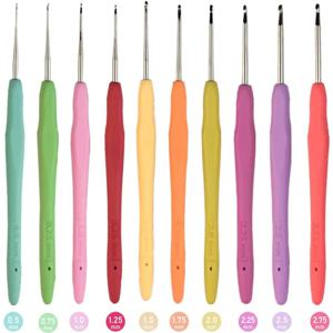 10개 레이스 크로셰 훅 세트 0.5mm-2.75mm 인체공학적 소프트 그립 바늘 키트 (얇은 실, 얀 뜨개질 및 DIY 수공예 도구용)