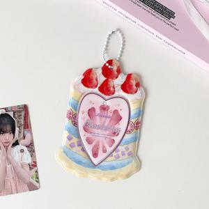 3인치 K팝 포토카드 홀더 귀여운 딸기 케이크 하트 카드 보호대 휴대용 가방 펜던트 백팩 장식 키체인 카드 슬리브