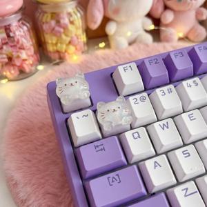 2개 귀여운 고양이 키캡 기계식 키보드 카와이 DIY 키캡 세트 체리 MX 스위치 ESC 교체용 미적 데스크 장식 게이머 선물