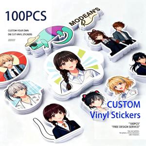 100개 맞춤 스티커 PVC 방수 다이컷 비닐 로고 디자인 브랜드 노트북 귀여운 개인 맞춤형 스티커 광택 필름 비즈니스용