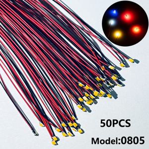 50개 0805 플래싱 LED SMD 램프 유선 마이크로 리츠 LED 사전 납땜 칩 유선 3V 철도 모델 장난감 조명 DIY 리드 와이어 30cm