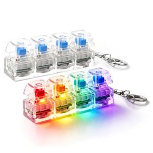 4버튼 라이트업 키보드 키체인, 클릭 가능한 LED 버튼, 스트레스 해소 및 불안 완화를 위한 조명이 있는 피젯 토이, 책상용 액세서리