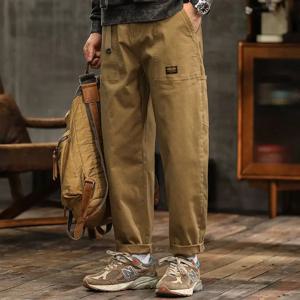 남성용 루즈핏 팬츠 아메리칸 빈티지 바지 남성용 하이웨이스트 아미 그린 남성 캐주얼 팬츠 카고 바지