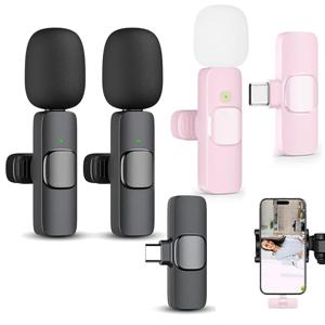 아이폰 17&16&15 안드로이드 USB-C 기기용 무선 라발리에 마이크, 미니 옷깃 마이크, 녹화용 클립형 옷깃 마이크, 비디오 마이크