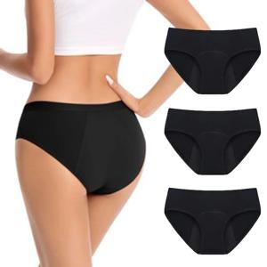 1/4PCS 여성용 생리팬티, 양 많은 날용, 새지 않는 속옷, 블랙, 산후 생리 팬티, 십대용 팬티, S-3XL