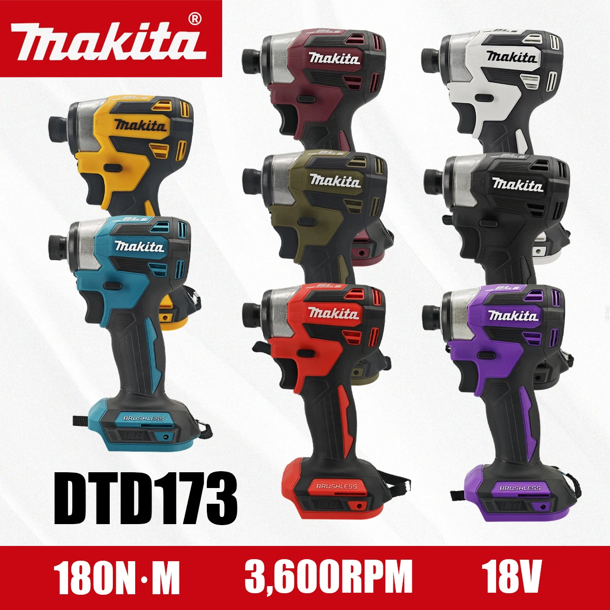 마키타 18V DTD173 멀티컬러 브러시리스 전동 드라이버 멀티컬러 홈 개선 DIY 180Nm 전동 목재 볼트 T-모드