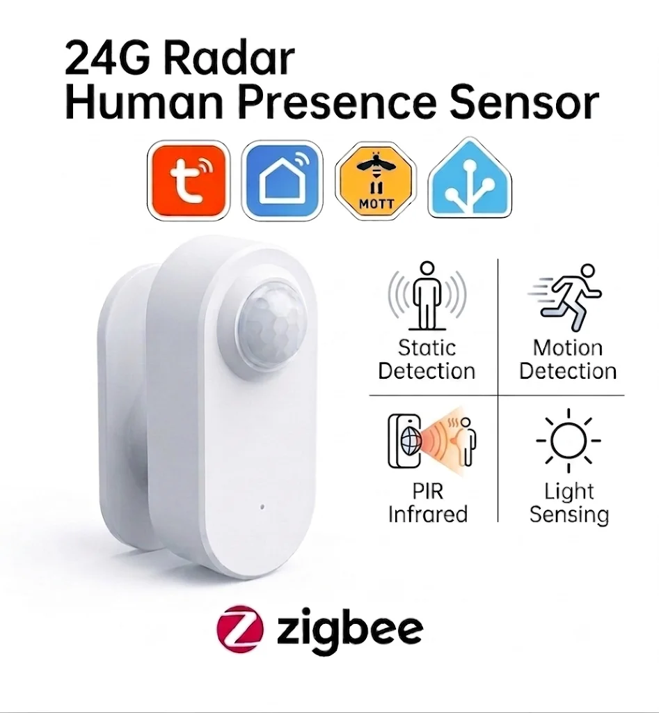 Tuya 인간 존재 감지 센서 스마트 Zigbee 24G MmWave 레이더 + PIR, 휘도 감지 사용 배터리 지원 Zigbee2mqtt 홈 어시스턴트