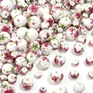 20-30pcs 6/8/10/12mm Jingdezhen 세라믹 비즈 골드 레드 모란 꽃 라운드 루즈 비즈 쥬얼리 만들기 DIY 목걸이 팔찌