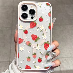 딸기 패턴 아이폰 18 17 16 15 14 12 11 Pro XS Max XR Air 16e 17e 투명 마그네틱 백커버