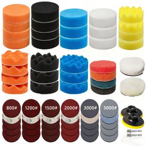 68개 헤드라이트 복원 키트 자동차 광택 디스크 3인치 75mm 자동차 왁싱 스펀지 샌딩 패드 및 사포 포함