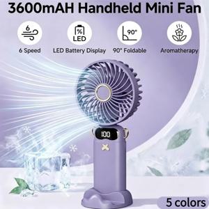 휴대용 미니 선풍기 6단 속도 90 °   접이식 팬 LED 디지털 디스플레이 3600mAh 야외 여행용 충전식 냉각 팬