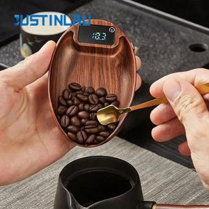 저스틴라우 1PC 커피 원두 전자저울 원두 트레이 저울 0.1g 고정밀 호두나무 소형 원목 이탈리아 커피 저울