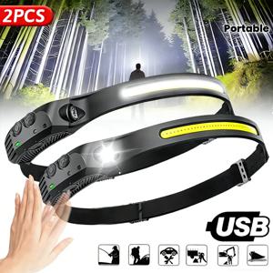 LED 센서 헤드램프 내장 배터리 USB 충전식 COB 헤드 손전등 헤드라이트 LED 헤드 토치 캠핑 낚시 서치라이트