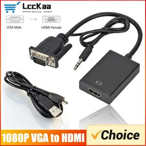1080P VGA-HDMI 변환기 VGA 남성-HDMI 호환 여성(컴퓨터 노트북 TV 프로젝터용 3.5mm 오디오 비디오 케이블 포함)