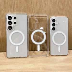 삼성 S26 울트라 플러스 S25 엣지 S24 FE S23 S22용 맥세이프 마그네틱 투명 폰 케이스, 충격 방지 소프트 실리콘 커버